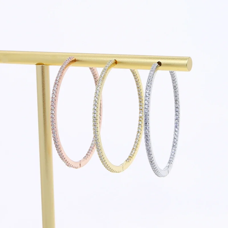 50mm Big Size Huggie Hoop Earrings with 3 Colors 5A Cubic Zirconia - Classic Fashion Women Jewelry High Quality