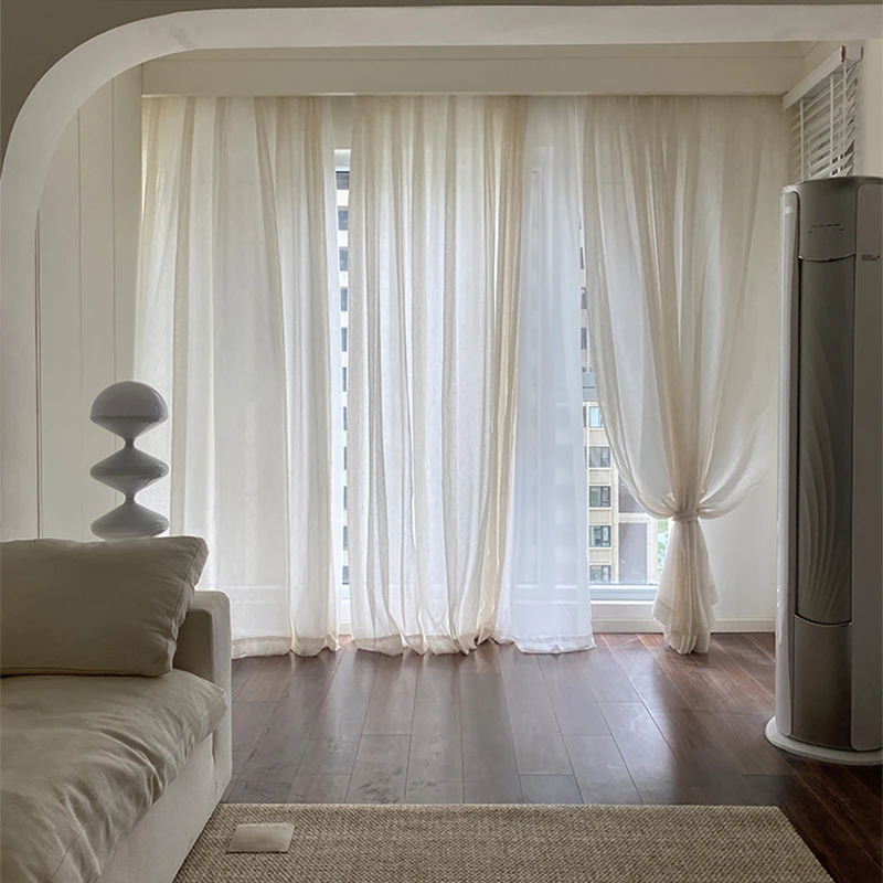 Japan Style Flax Linen Look Tulle Sheer Curtains for Living Room Windows Transparent Voile Curtain for Kitchen Customize