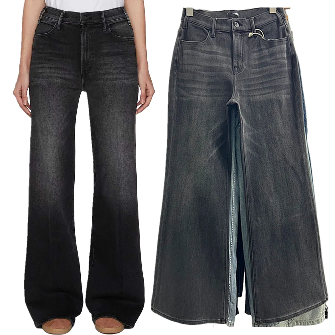 

Jenny&Dave French Office Ladies Minimalist Fashionable Black Grey Women's Slim Fit Elastic High Waisted Flared Denim Pants For W