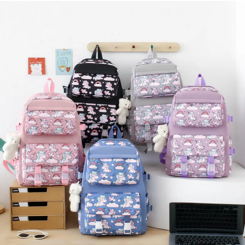 Cartoon Unicorn Backpack Handbag Box Bag Pencil Case Soft Handle Drawstring Storage Bag Girls Boys School Book Bag High Capacity