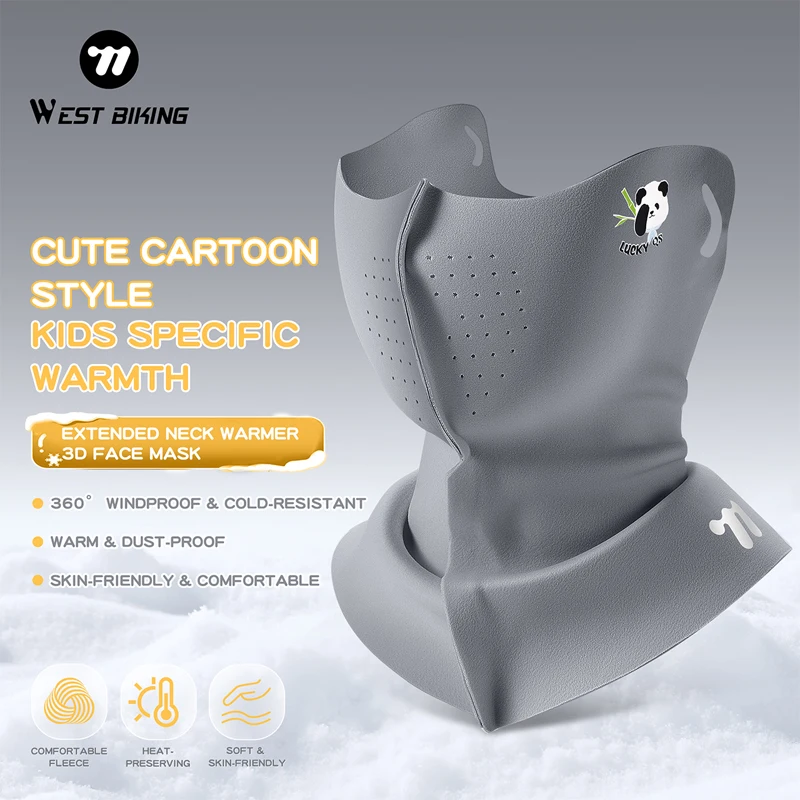 

WEST BIKING Winter Kids Cycling Mask Cartoon Kid's Warm Face Mask Integrated Ear Hanging Child Sports Face Mask With Neck Cover