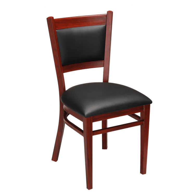 Metal-Padded Back Restaurant Chairs with Wood Grain Finish