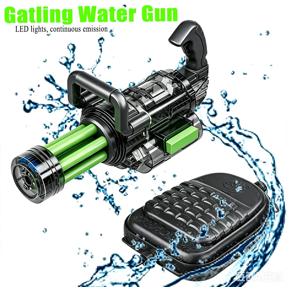Gatling Electric Backpack Water Gun Large Capacity Continuous Pulse Spray Toy Water Blaster for Beach Kids Summer Activity Gift