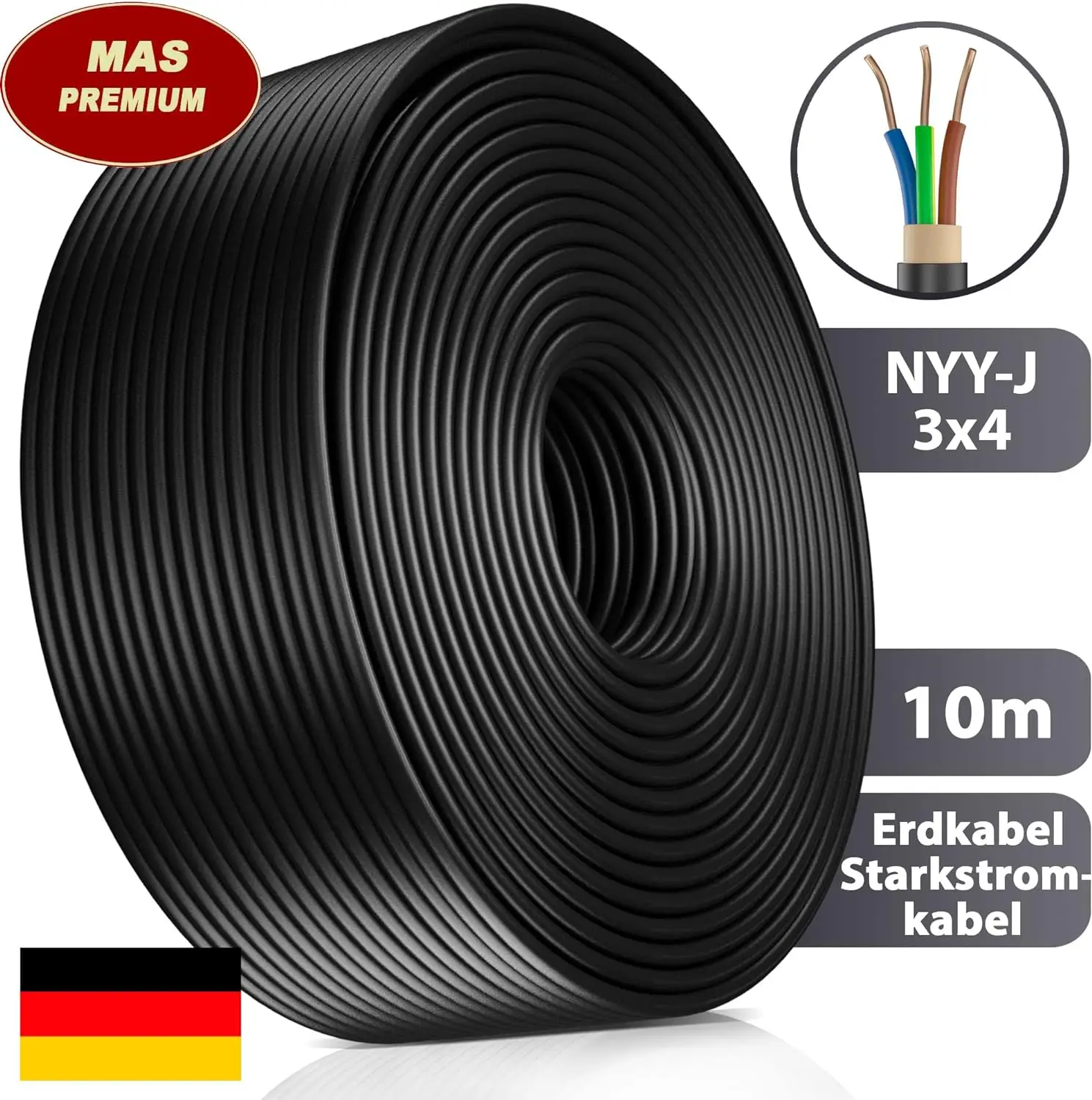 NYM-J 150850849 Sheathed Cable - 3 x 1.5 mm  5 x 2.5 mm Grey black