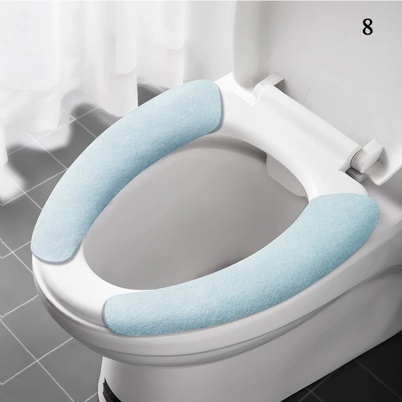 2Pc/set Reusable Toilet Seat Cover Warm Flannel Toilet Sticker Seat Pad Washable Bathroom Warmer Seat Bathroom Cushion Pad