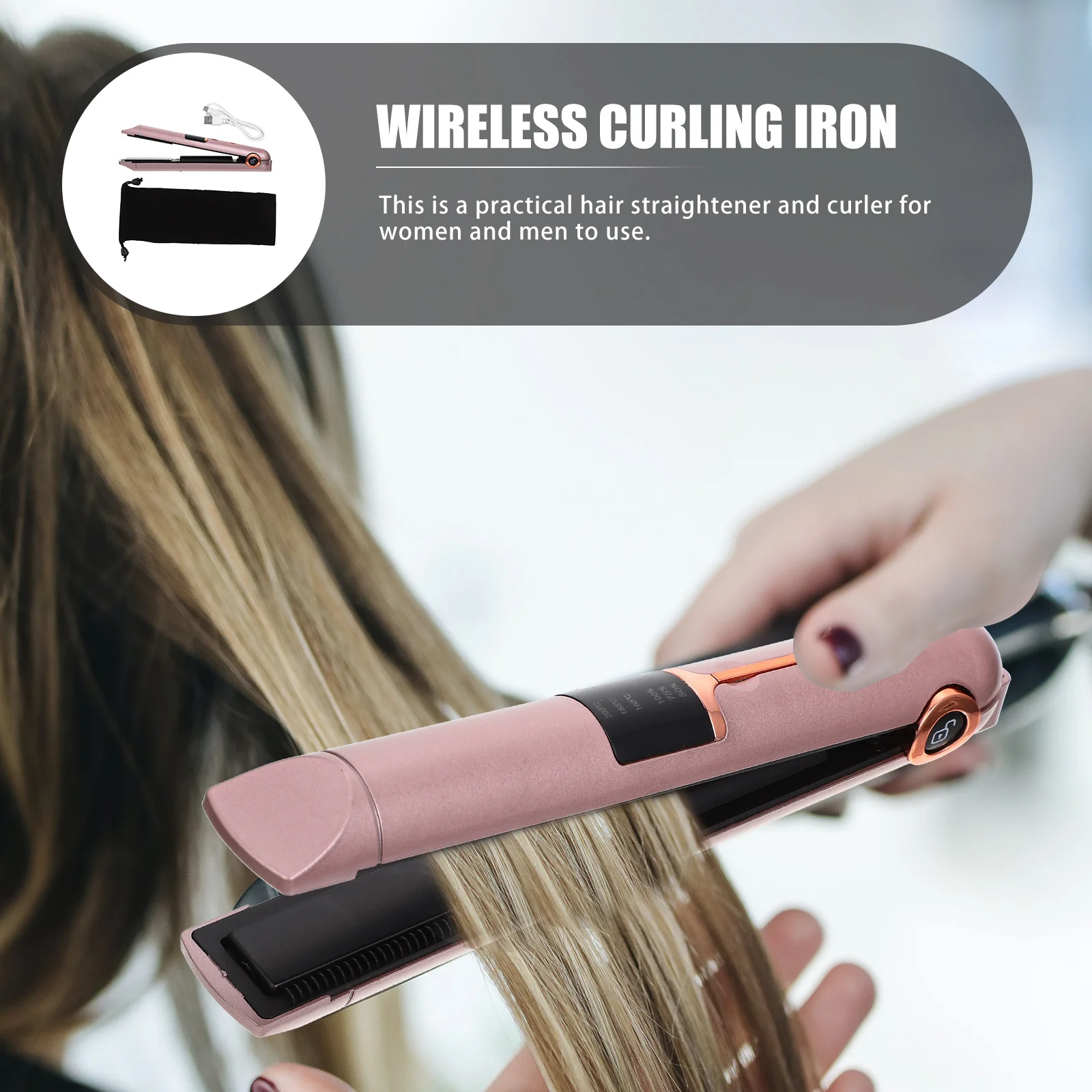 

Plastic Hair Straightener Curler 2-in-1 Adjustable Temperature Compact Portable Hair Styling Tool for Outdoor Travel