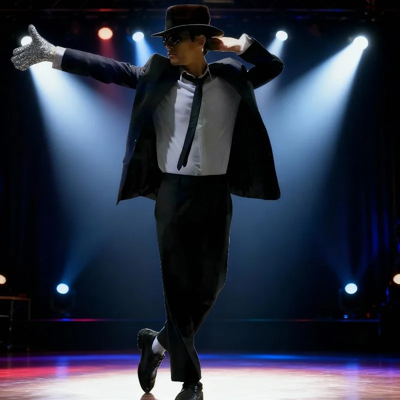 Детский карнавальный костюм MJ, черный комплект танцевальной одежды, детский костюм для выступлений для мальчиков и девочек, уличный хип-хоп, дискотека, Billie Jean, вечерние полный костюм