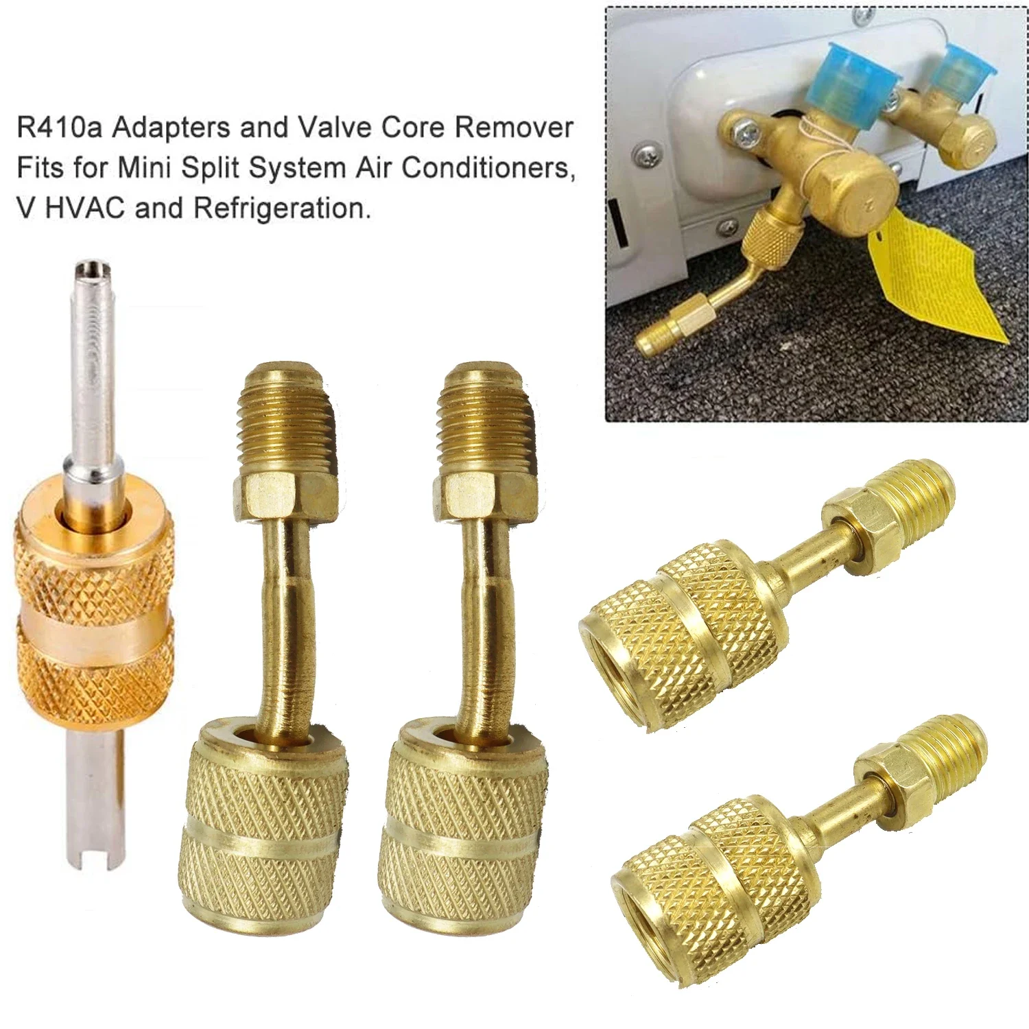 Juego de Herramientas para quitar carretes, adaptador de carrete, instalación de extracción con puertos de tamaño dual SAE 1/4 y 5/16 para R410, R32, R22, R12, R407, R404