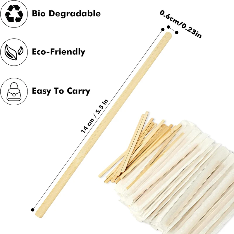 100/300Pcs 5.5Inch Disposable Wooden Coffee Stirrers Individually Wrapped Tea Drink Cocktail Mixer Swizzle Sticks Round End