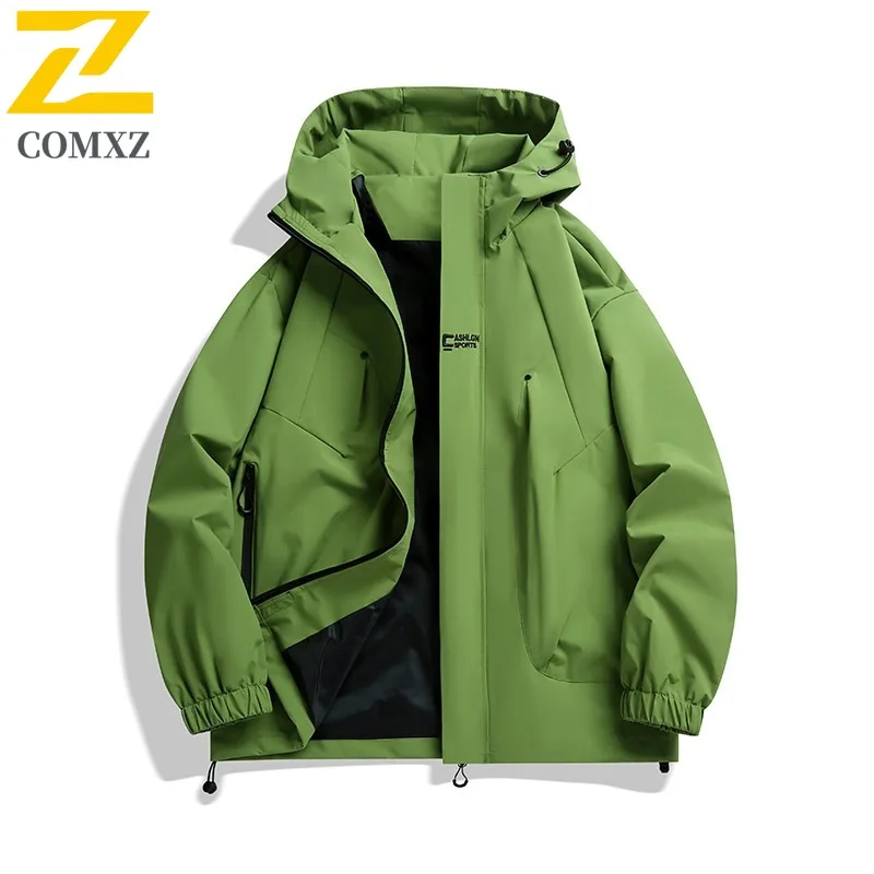 

COMXZ Men Autumn New Jacket Casual Hooded Outdoor Adventure Cozy Motorcycle Coat Leisure Urban Unisex Lightweight Windbreaker