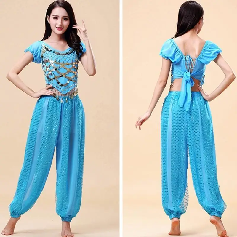 50LE 2Pieces Belly Dance Costume Set Top Lantern Pants Set Halloween Costume
