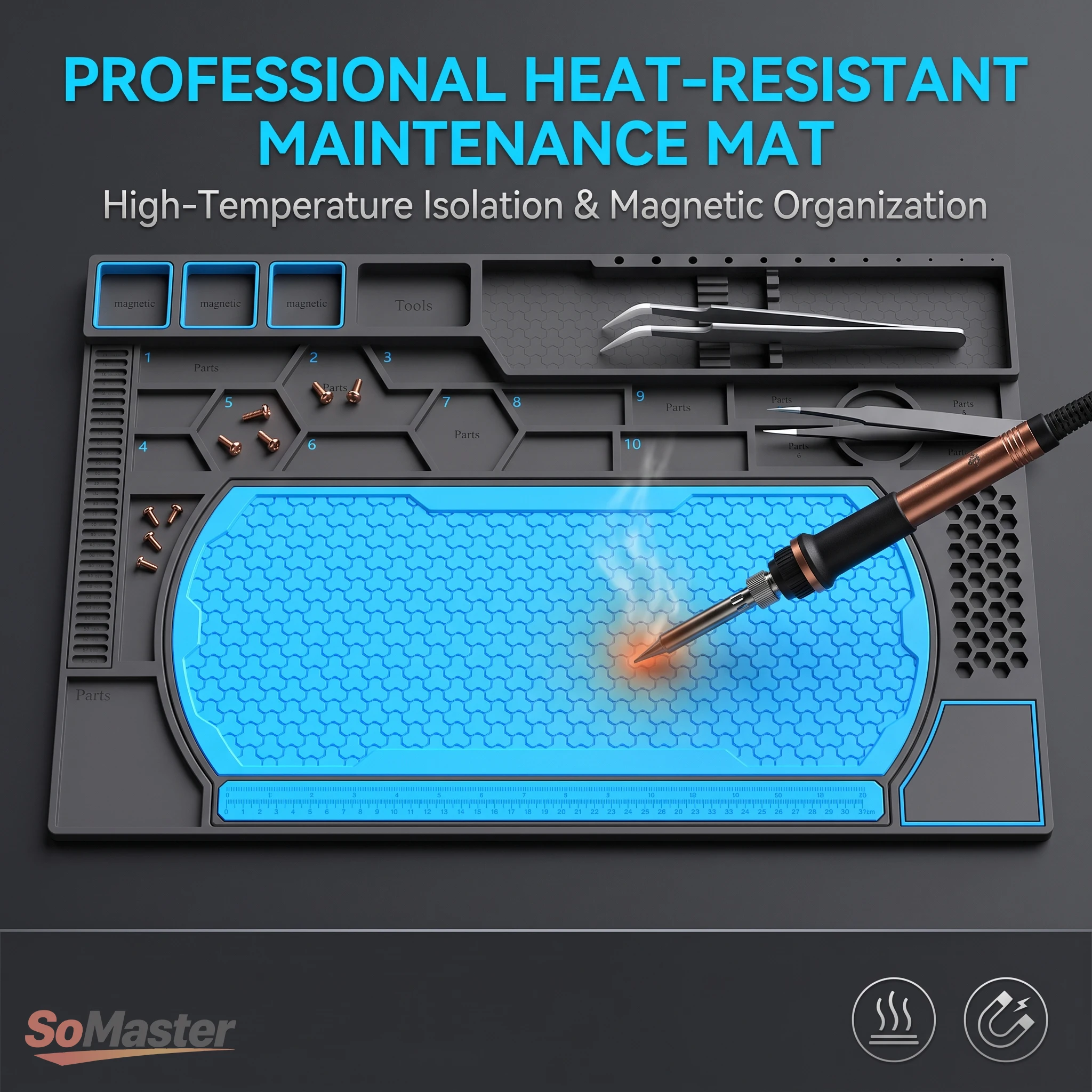 Heat Resistant Solder Mat Insulation Phone Repair Mat Screw Silicone Table Mat Set for Work Desk Maintenance Size 600MM*328MM