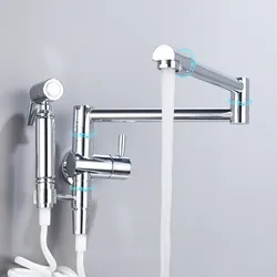 Pot Filler Tap Wall Mounted Foldable Kitchen Faucet with Bidet Sprayer Cold Bidet Faucet Sink Tap Rotate Folding Spout