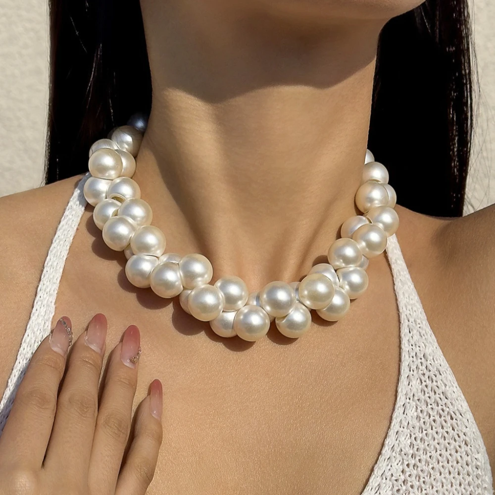 Big Imitation Pearls Choker Necklace for Women, Elegant Collar Necklaces Gifts Party Accessories Black / White