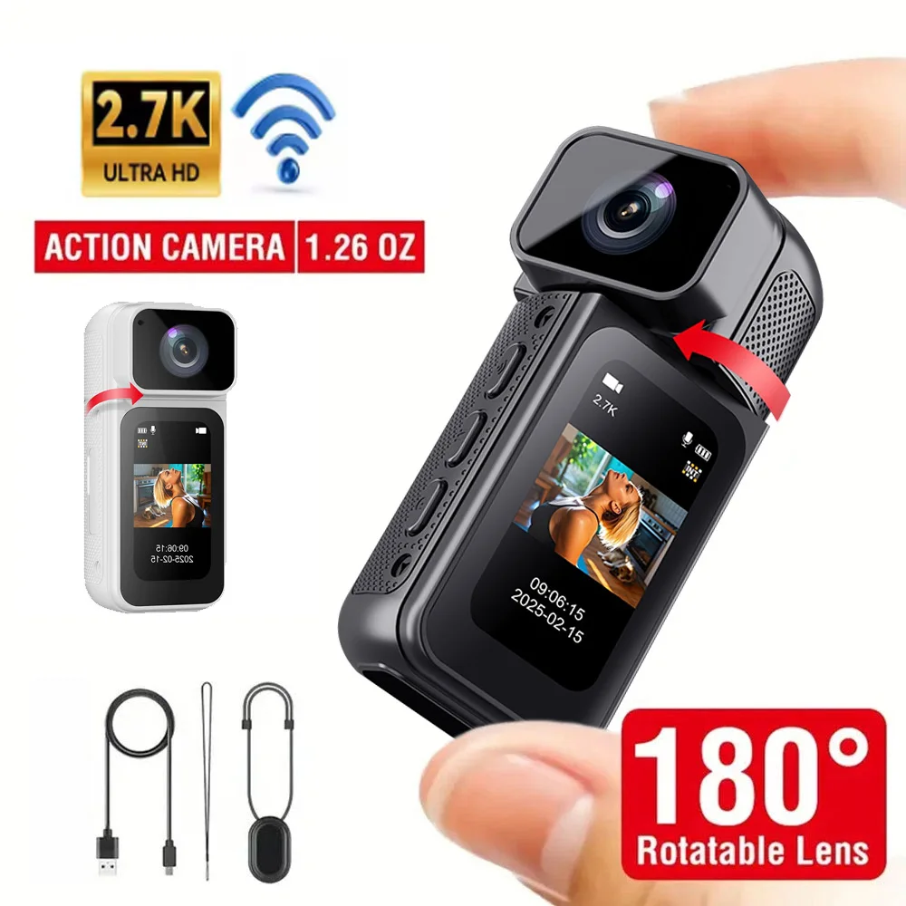 Камера для большого пальца 2,7 карата, мини-экшн-камера Wi-Fi 180° °   Поворотная спортивная камера DV, велосипедный рекордер, магнитное притяжение, уличная маленькая видеокамера