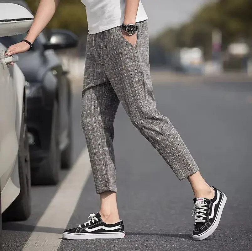 

New Checkered Fashion Europe and the United States Style Men's Pants Business Casual Travel Slim Pants Comfortable and Versatile