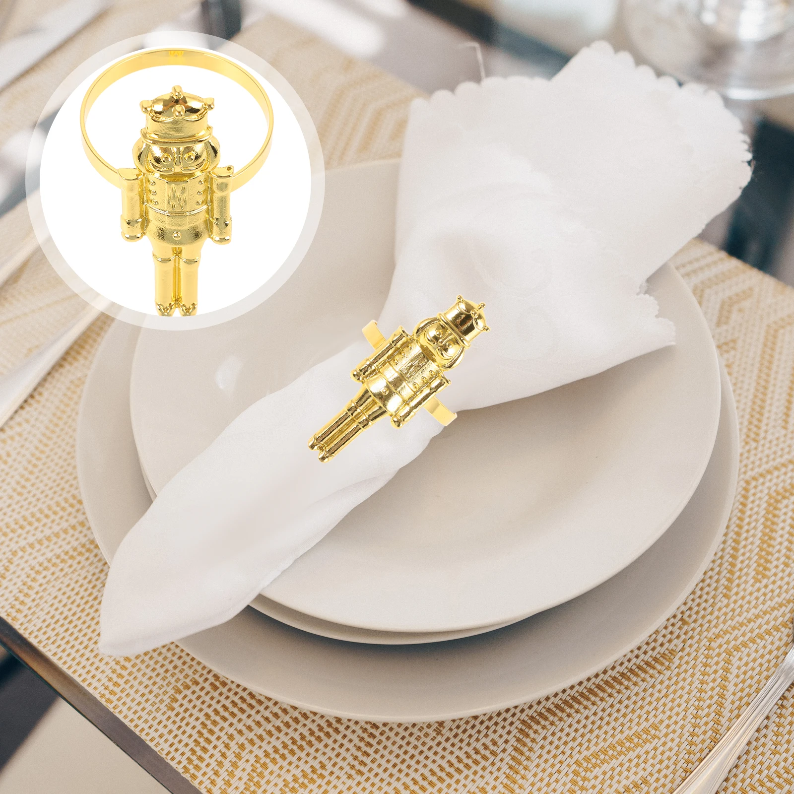 

6 PCS Christmas Napkin Buckles Nutcracker Ring Decors Artificial Home Restaurant Banquet