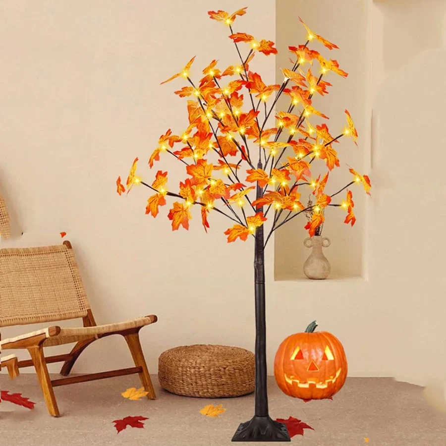 1.2/1.5/1.8M Artificial Lighted Maple Tree Fall Decor LED Prelit Fall Maple Tree With Fairy Light for Thanksgiving Day Decor