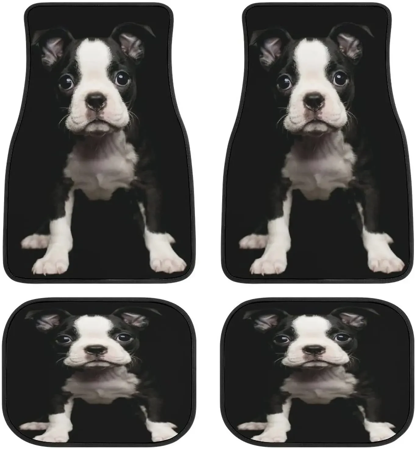 Animal Boston Terrier Puppy Car Mats Universal Drive Seat Carpet Vehicle Interior Protector Mats Funny Designs All-Weather Mats