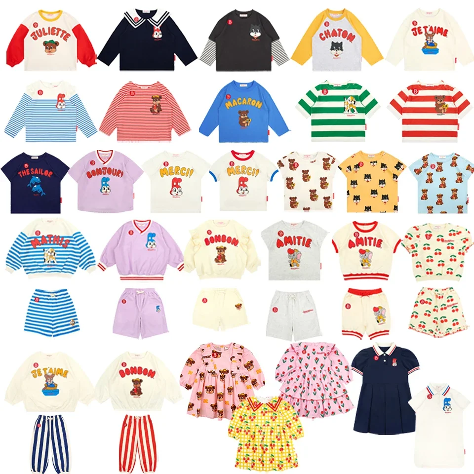 New Korean Children Clothes Set Bebe Summer Girls Floral Dress Boys Cartoon T-shirts Tee Shorts Kid Sweatshirts Tee Pants