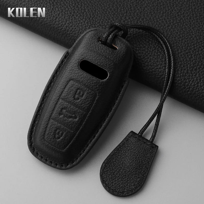 Dermis Leather Car Key Case Cover Shell For Audi A3 A4 B9 A6 A7 4K A8 E-tron Q5 Q8 C8 D5 SQ8 Protected Fob Keychain Accessories