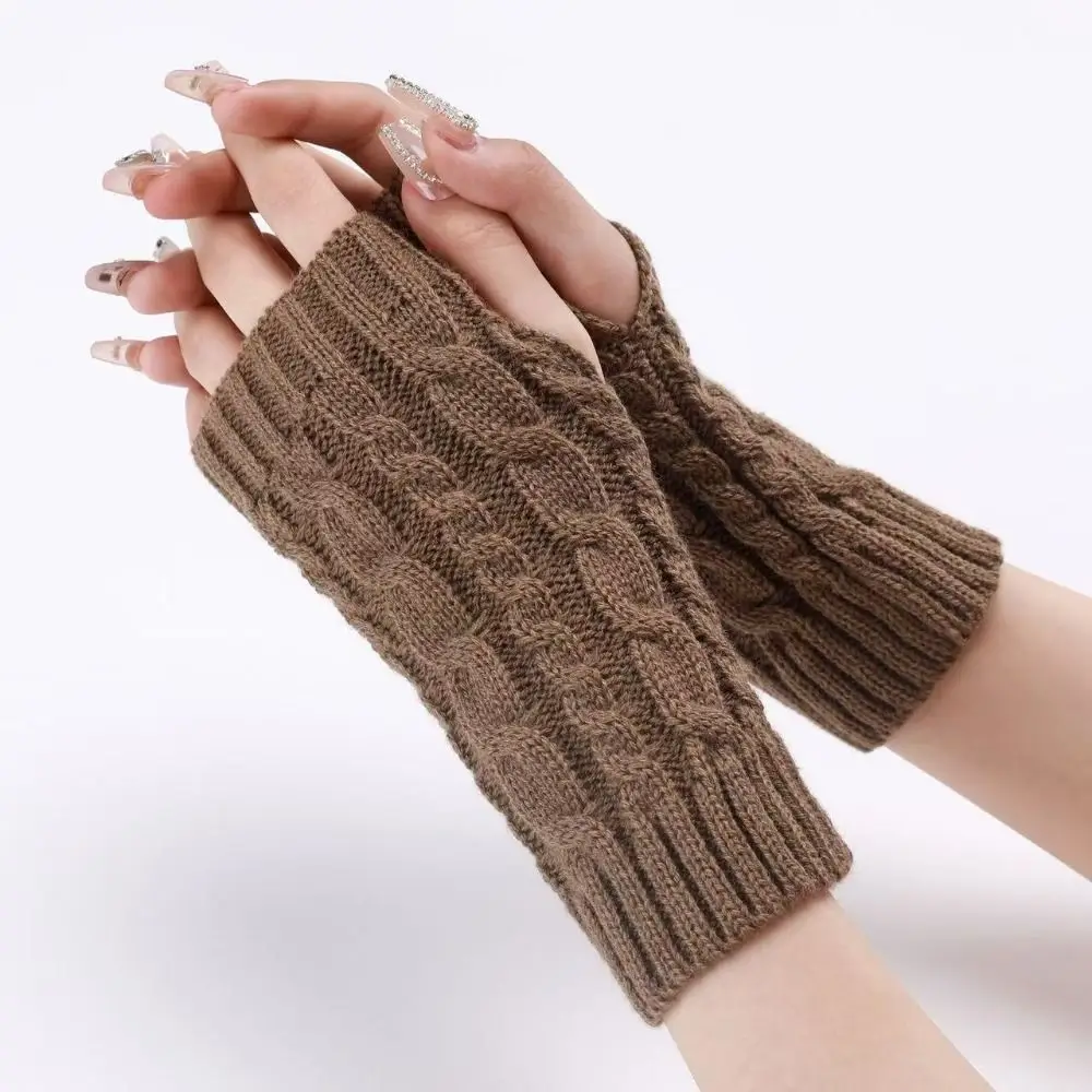 Winter Arm Warmers Fingerless Gloves Thick Warm Elastic Long Knitted Gloves Twist Button Mitten