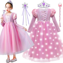 Rapunzel Pink Princess Dress Tangled Cosplay Girls Costume Kids Birthday Gift Christmas Carnival Role Play Performance Clothes