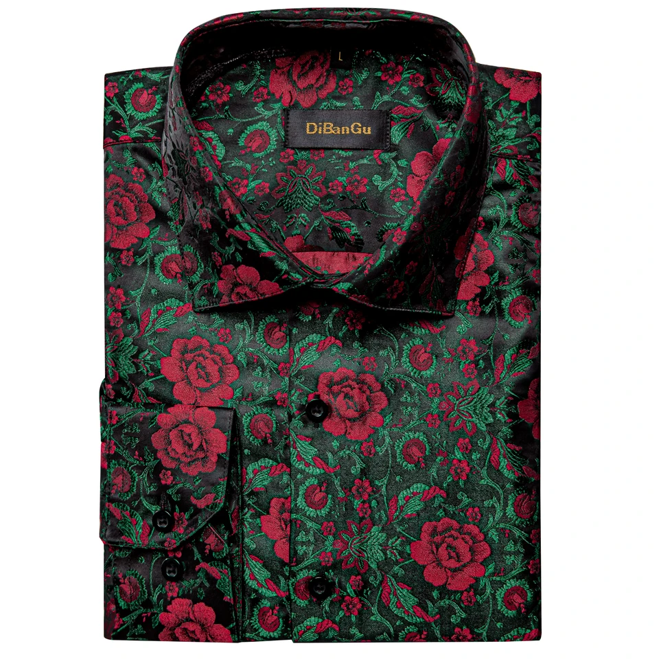 Designer Floral Men's Shirt Long Sleeve Men Clothing Green Social Prom Rose  Green Button Down Collar Dress Shirts Blouse - AliExpress 200000343