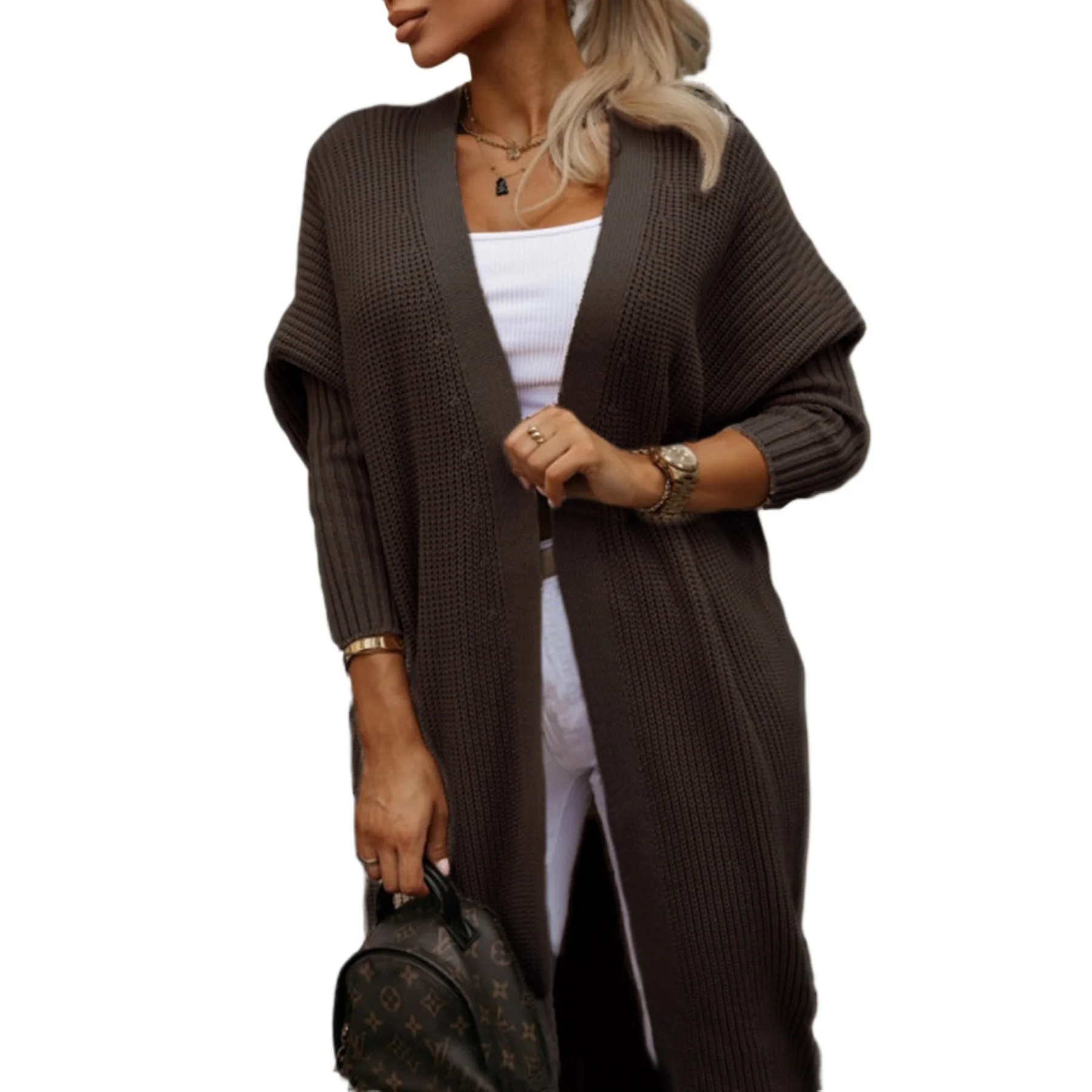 Women's knitwear autumn and winter Amazon cross-border Europe and the United States  cardigan loose solid color sweater women
