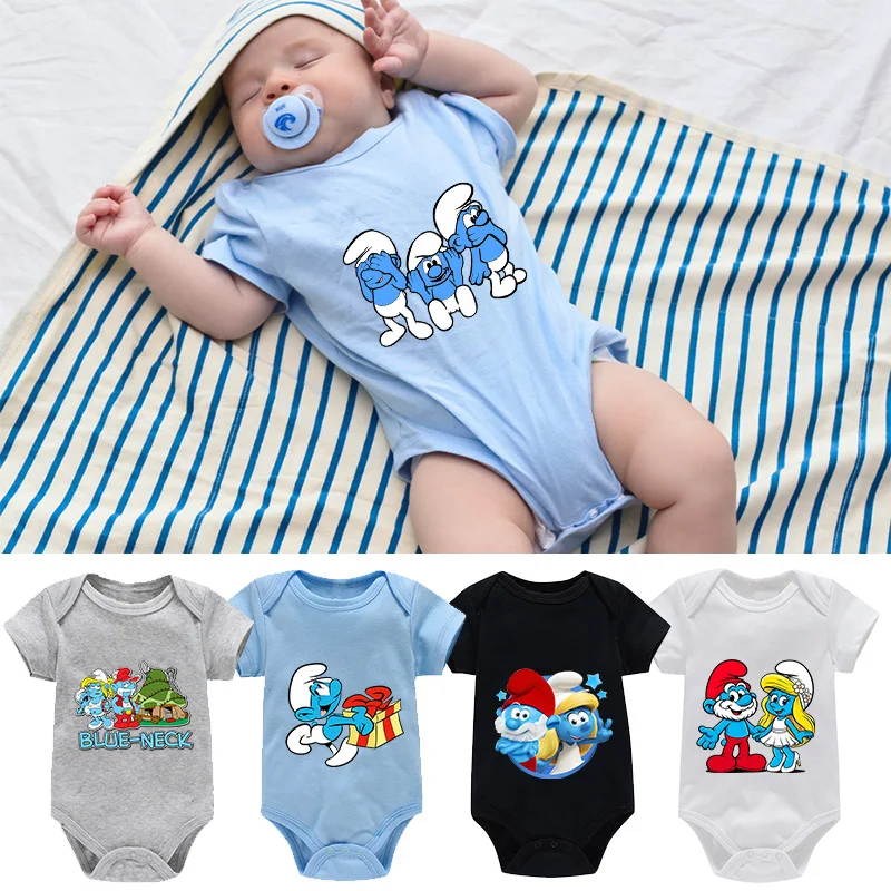 Serie T-Smurfes, mono de algodón de manga corta para bebé, ropa infantil, monos suaves, disfraces de dibujos animados para recién nacidos, regalos
