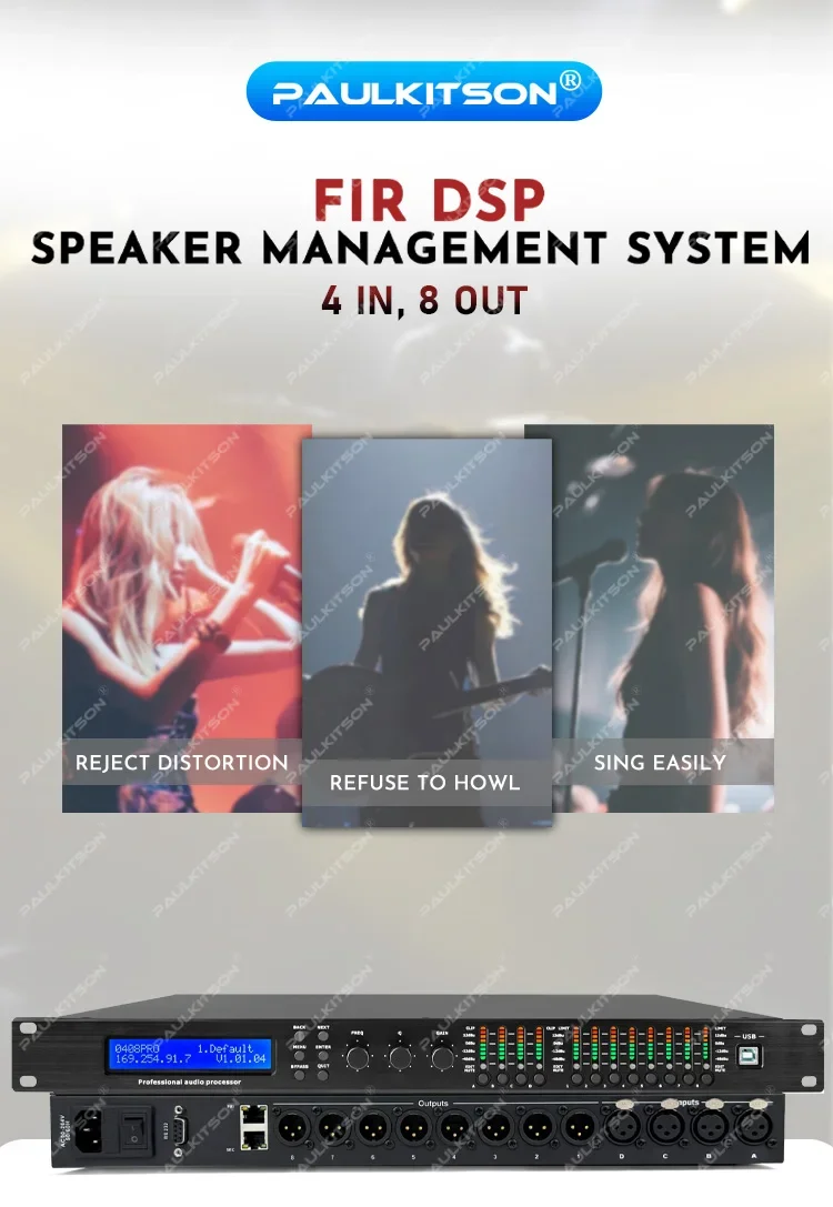 Paulkitson PX48 Digitaler Audio-Prozessor Driver Rack 4-Eingänge 8-Ausgänge 96K DSP FIR Lautsprechermanagementsystem für Live-Bühnenevents – Detail 1