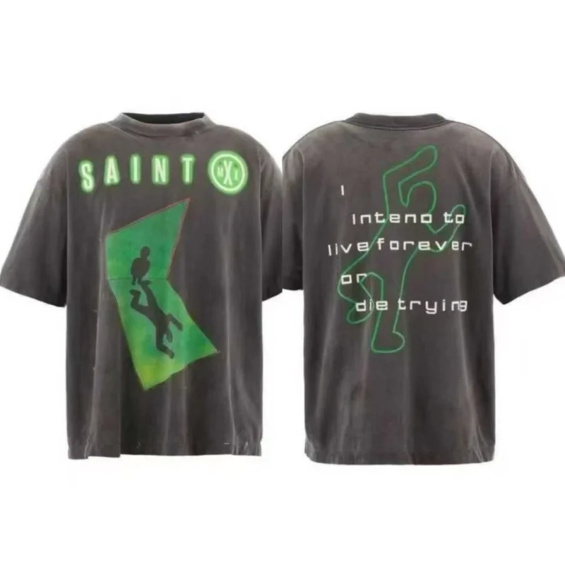 

Мужская винтажная футболка Saint в американском уличном стиле, свободная повседневная футболка