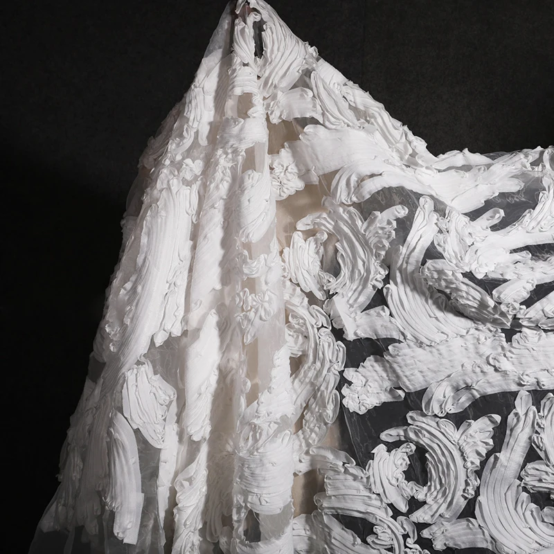 50cm Heavy Texture 3D Floral Sheer Mesh Fabric for Wedding Dress DIY Sewing Creative Ripple Texture Background Cloth