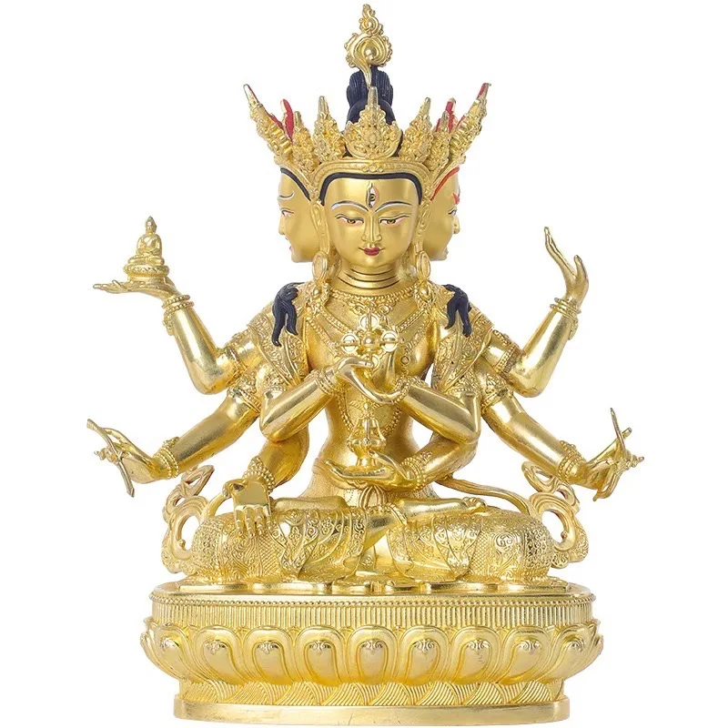 High grade TOP buddha statue # Asia Buddhism Gilding golden Exorcism safety ZUNSHENG FOMO Namgyalma THREE FACE