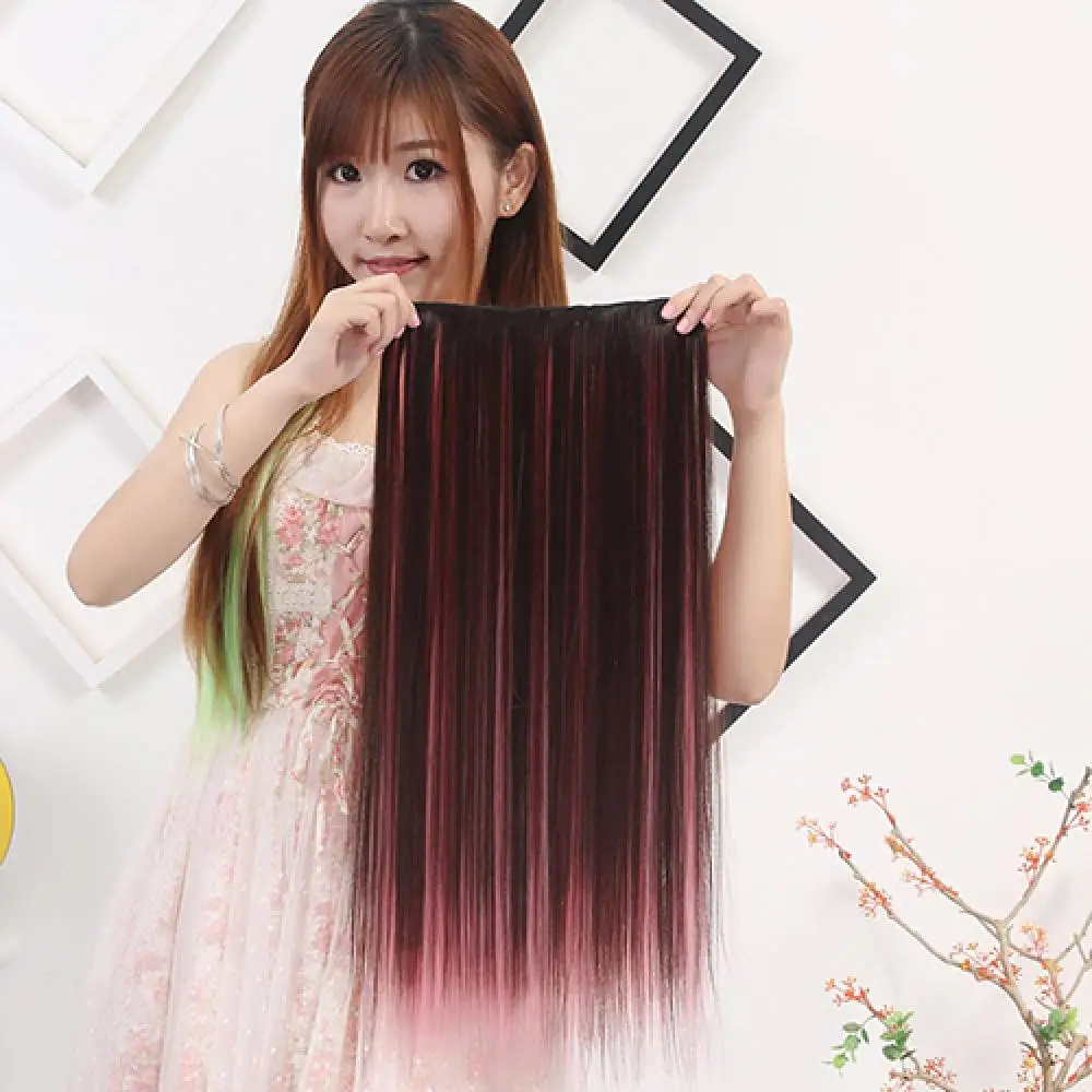 45-50cm Mixed Color Clip In Straight Long Hair Extension Cosplay Party Women Hairpiece High Temperature Fiber Synthetic Wig Clip