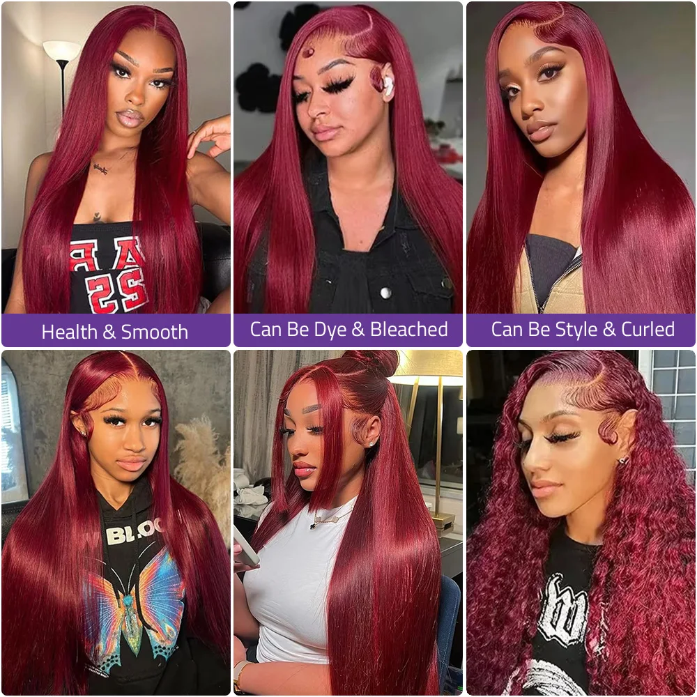 200 الكثافة 99J الملونة 13x6 HD الدانتيل الباروكة الأمامية مستقيم بورجوندي 13x4 الدانتيل الشفاف الجبهة خصلات الشعر المستعار الإنسان البرازيلي