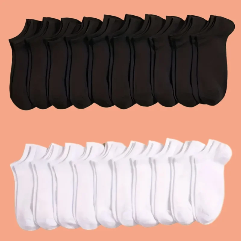 Chaussettes Bateau pour Hommes et Femmes, Décontractées, Douces, Légères, Coupe Basse, Courtes, Rinçage, Haute Qualité, Mode, Solides, Gris en Vrac, 10 Paires, 20/40 Paires