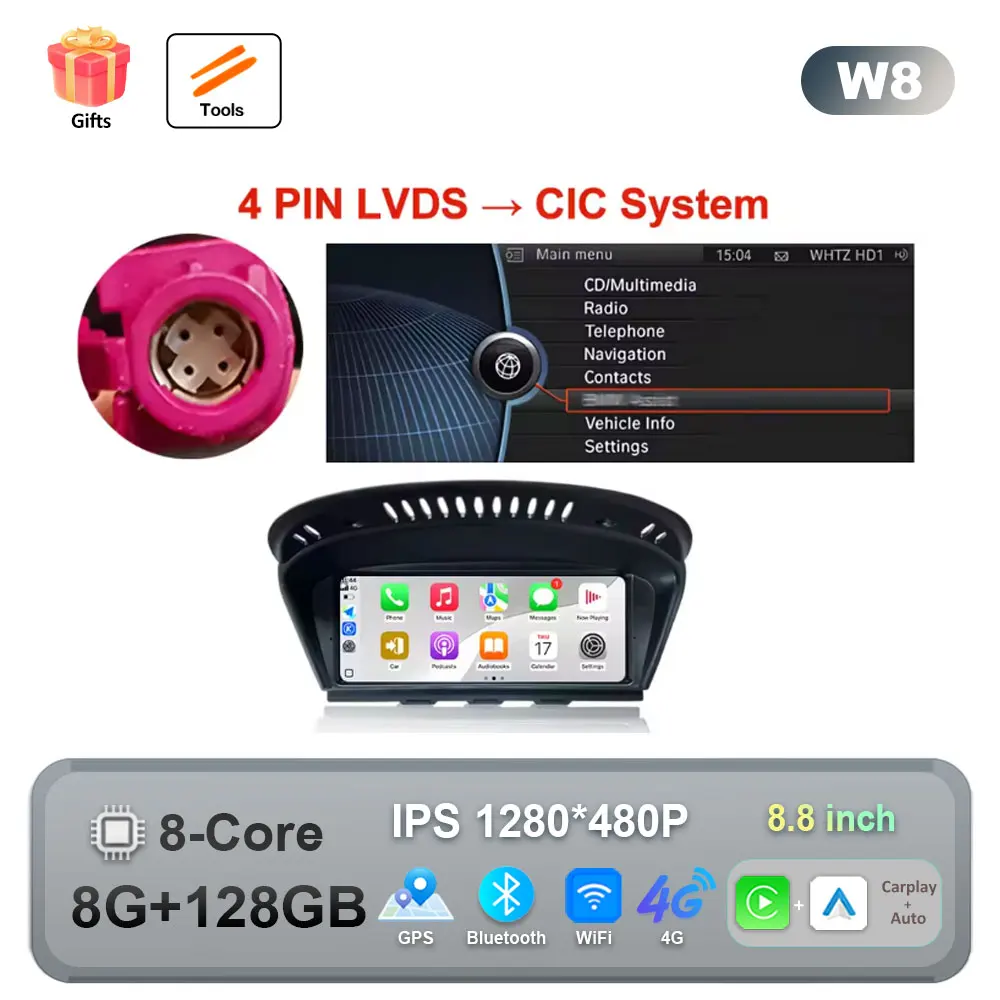 Draadloze CarPlay Android 16 Auto Multimedia Radio Voor BMW 5 3-serie E60 E61 E62 E63 E90 E91 E92 E93 CCC CIC GPS WIFI Bedraad Auto