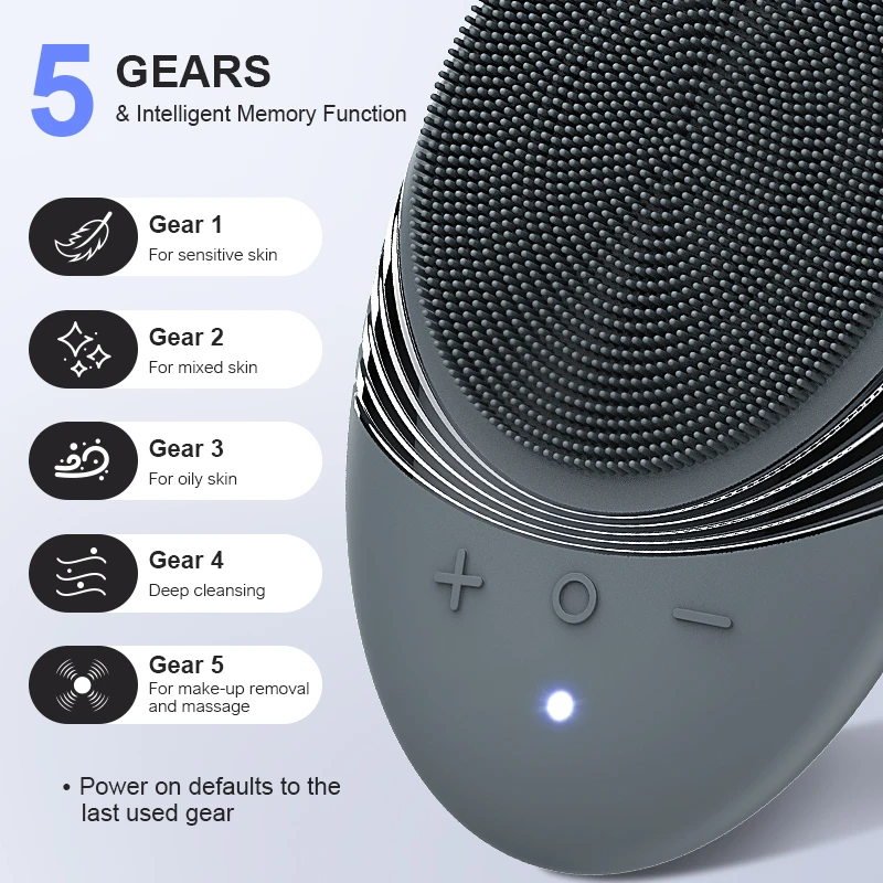Portable Silicone Waterproof Rechargeable Face Wash Brush, 5 Cleansing Modes, Electric Deep Cleaning for Men & Women