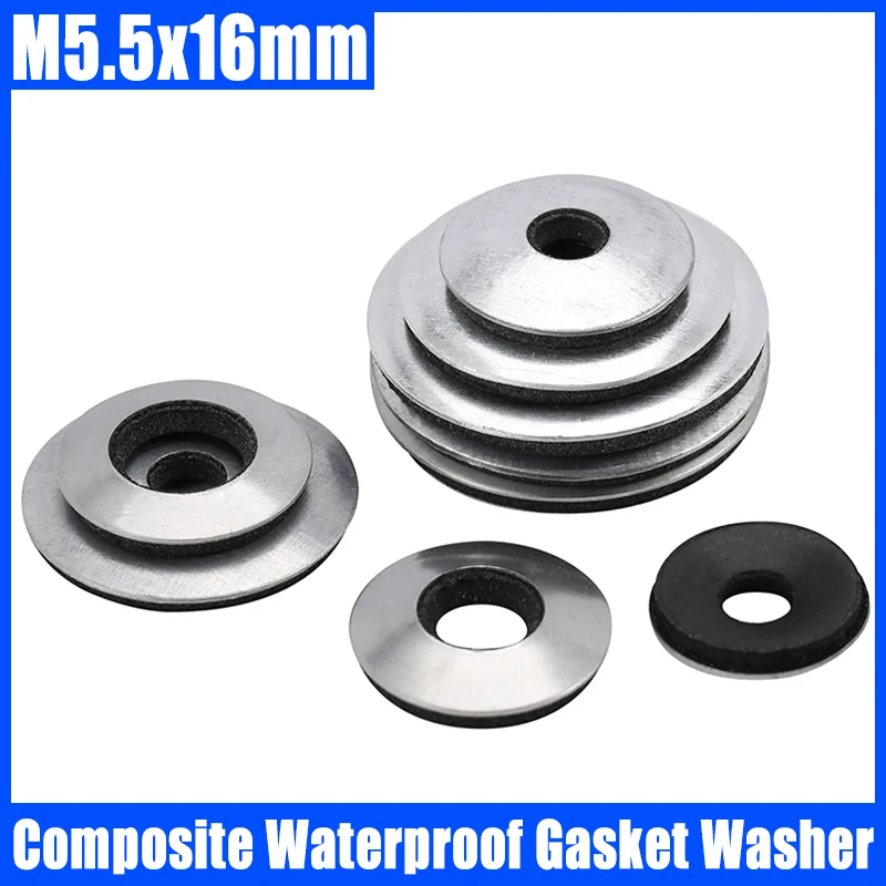 2000pcs M5.5x16mm 304 Stainless Steel Composite Waterproof Gasket Anti-loose Anti Slip Washer Drill Tail Screw Roofing Washer