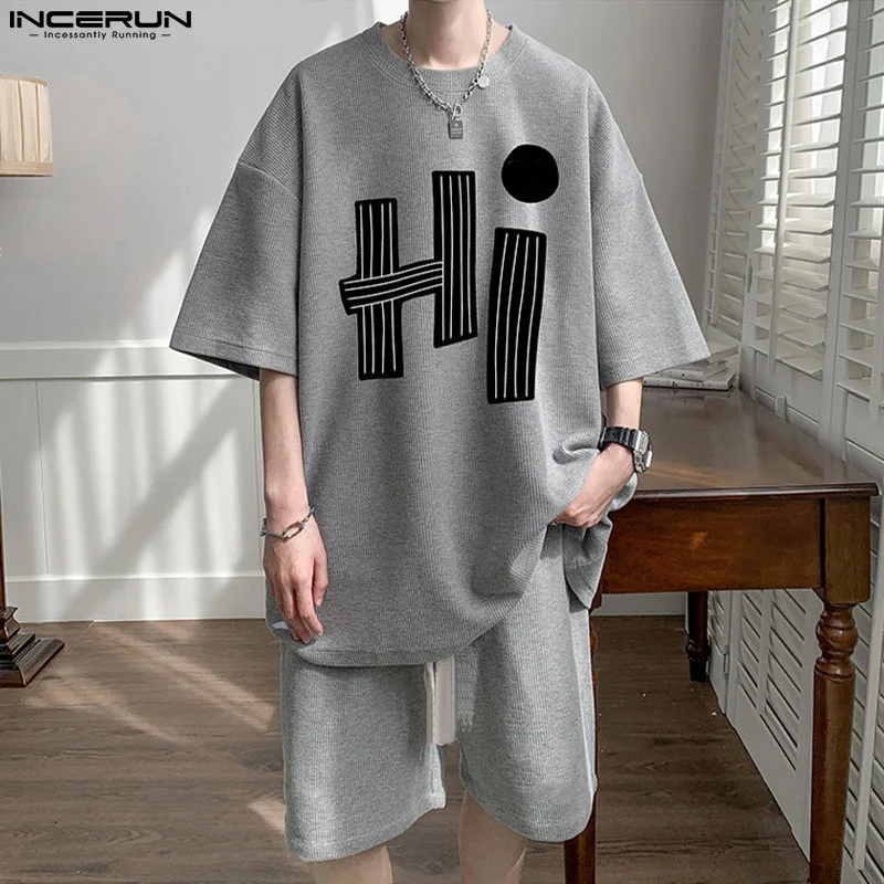 

Fashion Casual Style Sets INCERUN 2024 Men's Medium Sleeved T-shirts Shorts Streetwear Loose Printed Sports Suit 2 Pieces S-5XL