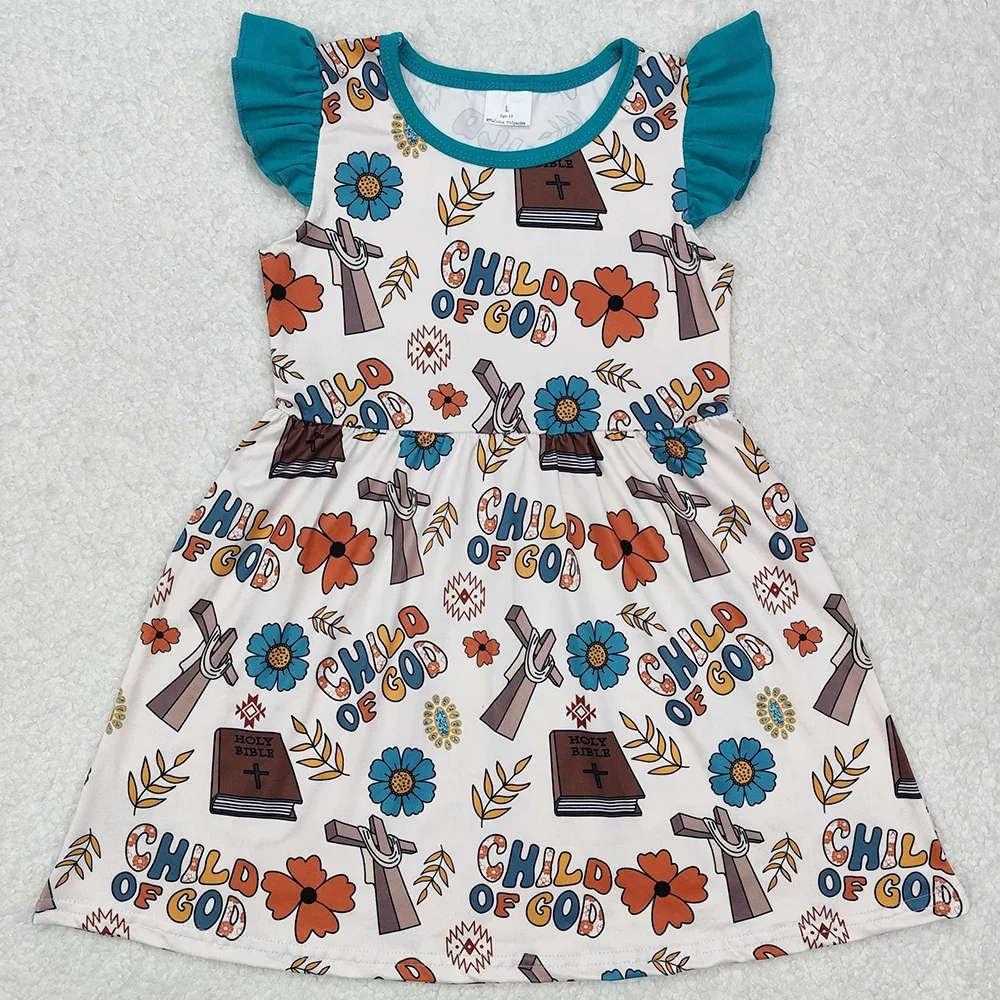 

Hot Sale Baby Girls Dress Child of God Church Pearl Knee Length Dresses Boutique Kids Clothes Easter Girls Short Sleeve Dresses
