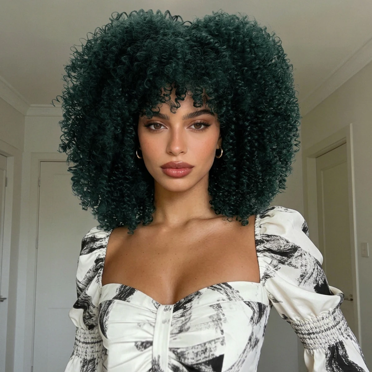 

16 Inch Dark Green Curly Synthetic Wig for Women New Easter And Christmas Suitable Hairpiece