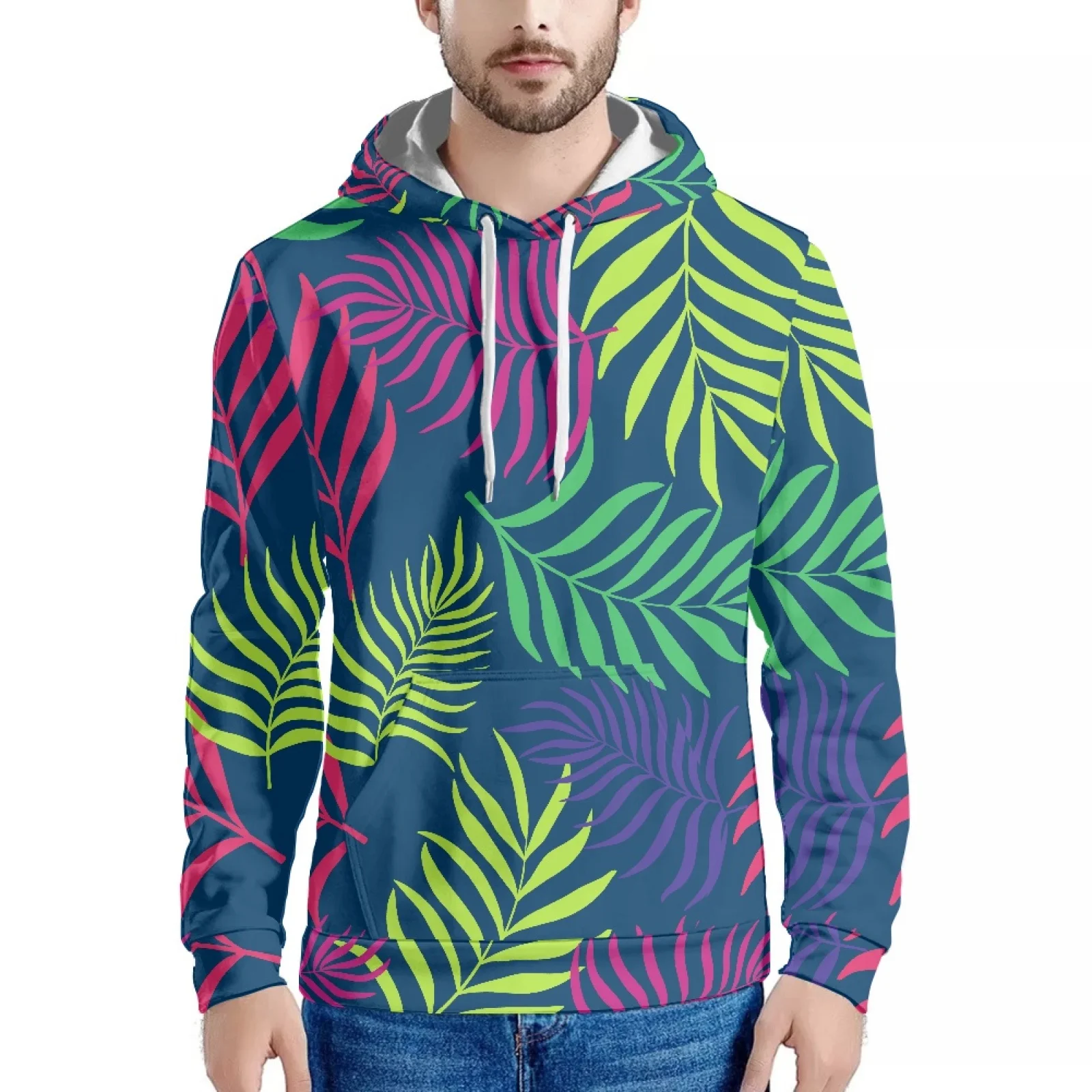 

Leaf Design Print Polynesian Samoa Fall Hawaiian Style Sweatshirt Long Sleeve Hoodie Slim Men Warm Hoodie Fall Vacation Luxury