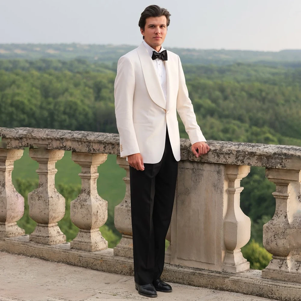 

High Quality Men's Suits for Wedding Fashion One-Button Slin Fit Jacket With Black Pants Customized Male Clothing Outfits Blazer