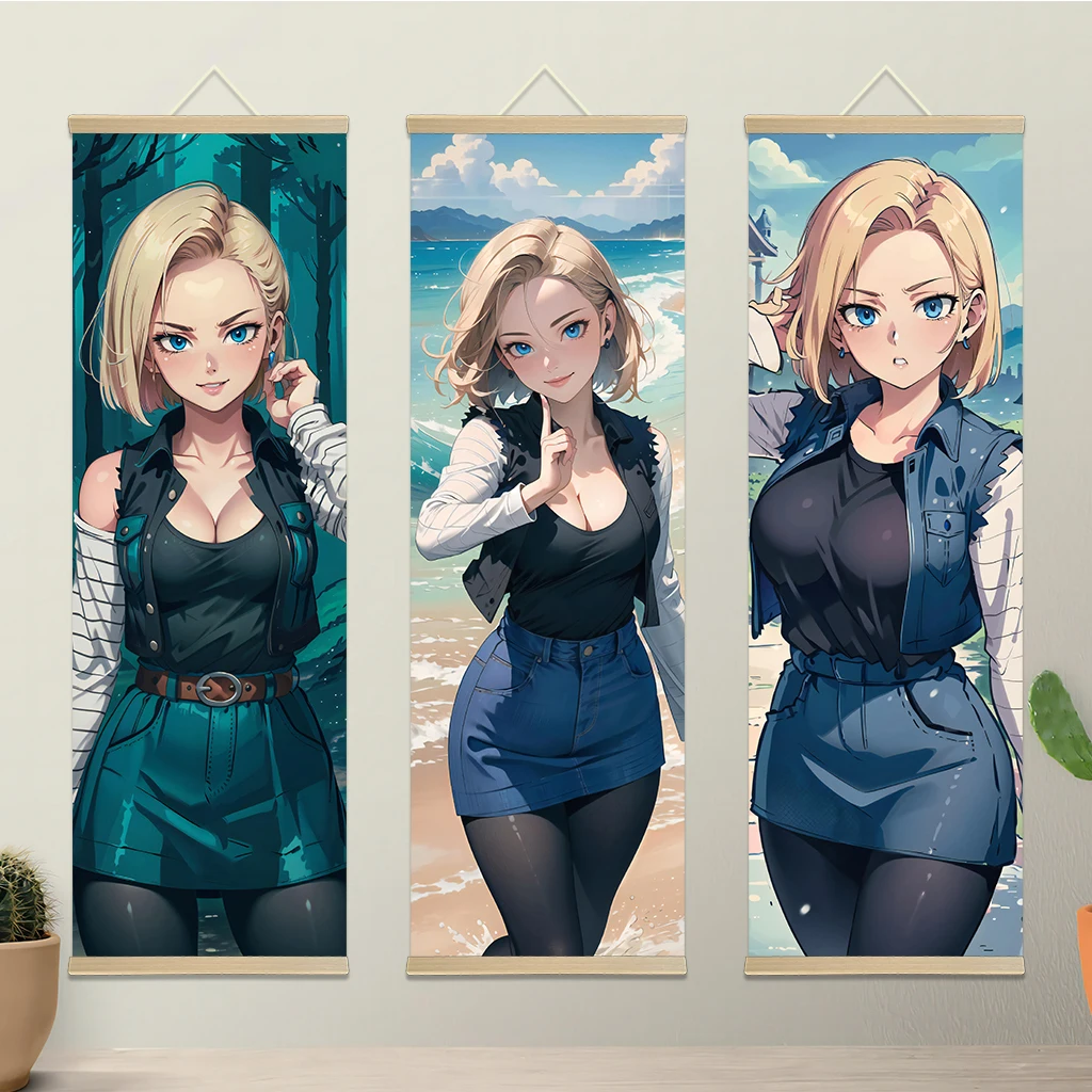 Dragon Ball Super Android 18, постер для спальни, прокрутка, холст, настенная живопись, домашний декор, аниме-плакат, настенное искусство, украшение комнаты