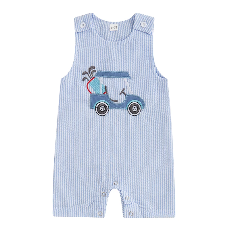 Baby Boy Tank Romper Golf Hole in One Birthday Outfit Boy Summer Striped Sleeveless Jumpsuit 1st Birthday Gift