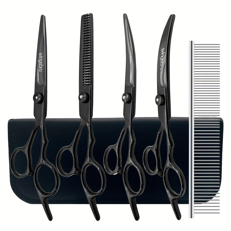 

6.5"Black Professional Dog Grooming Scissors Set Straight Scissor Curved Thinning Shear