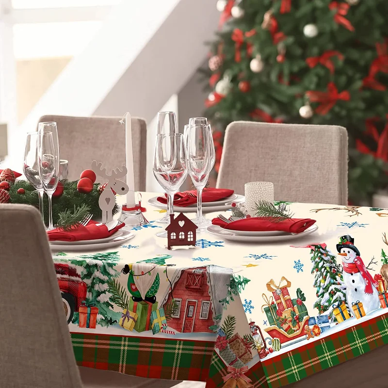 

Christmas Home Printed Tablecloth Snowman Truck Pattern Birthday Party Dinner Wedding Decoration Waterproof Tablecloth Manteles