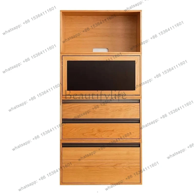 Modern Simple Solid Wood Wall Living Room Lattice Combination Floor TV Cabinet Home Bedroom Locker